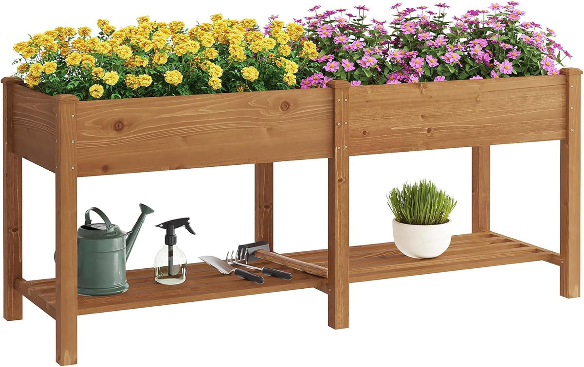 GHWIE Raised Garden Bed with Shelf,Elevated Wooden Planter Box with Legs,Garden Planter for