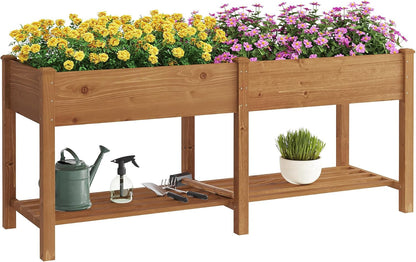 GHWIE Raised Garden Bed with Shelf,Elevated Wooden Planter Box with Legs,Garden Planter for