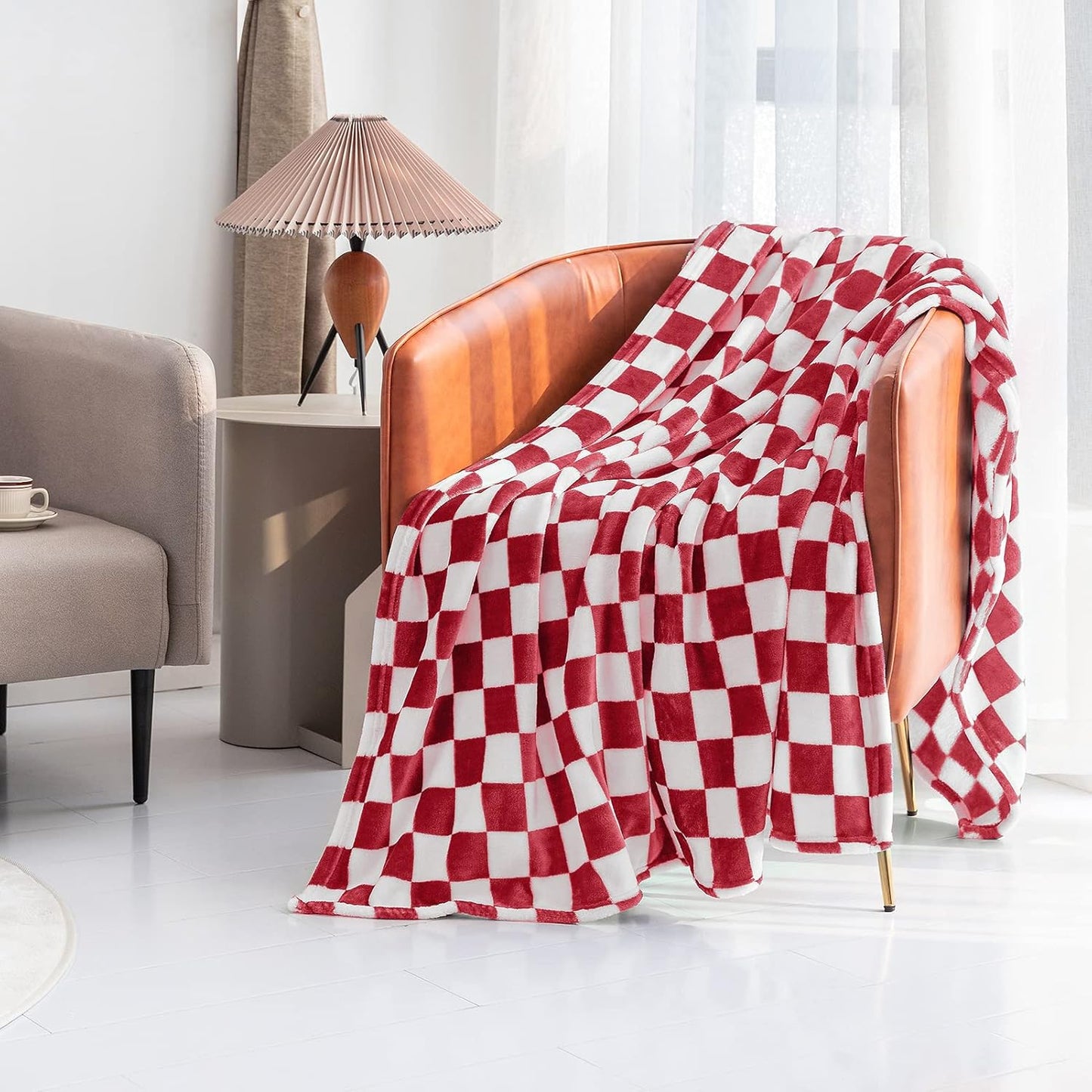 LOMAO Throw Blankets Flannel Blanket with Checkerboard Grid Pattern Soft Throw Blanket for Couch