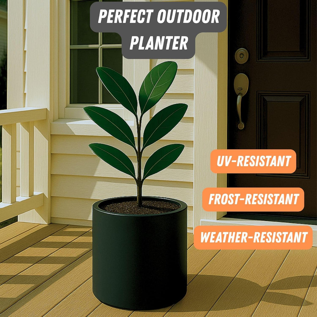 Fox & Fern 10 Inch Black Plant Pot with Drainage Plug — Premium Lightweight Fiberstone Matte Black