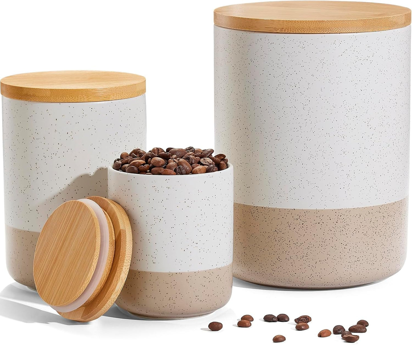 Yangbaga Canister Sets for Kitchen Counter, 80/40/20 OZ Large Ceramic Food Storage Jars with