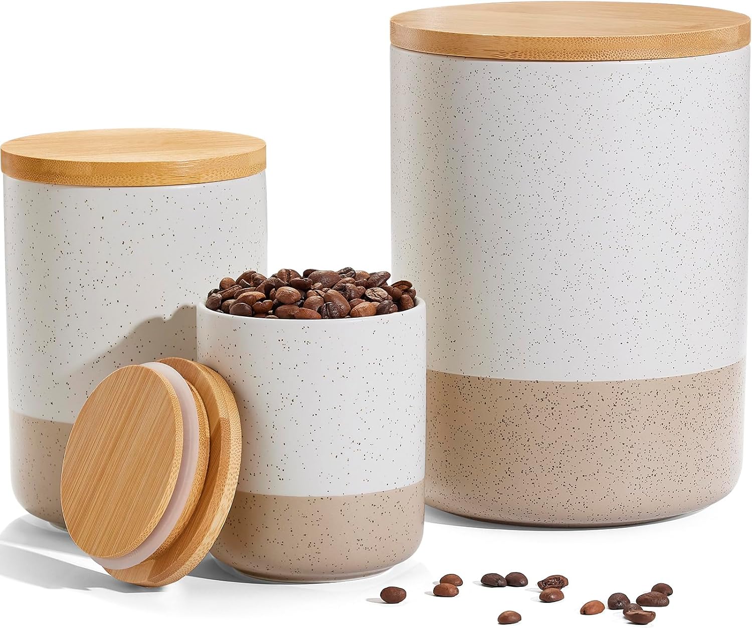 Yangbaga Canister Sets for Kitchen Counter, 80/40/20 OZ Large Ceramic Food Storage Jars with