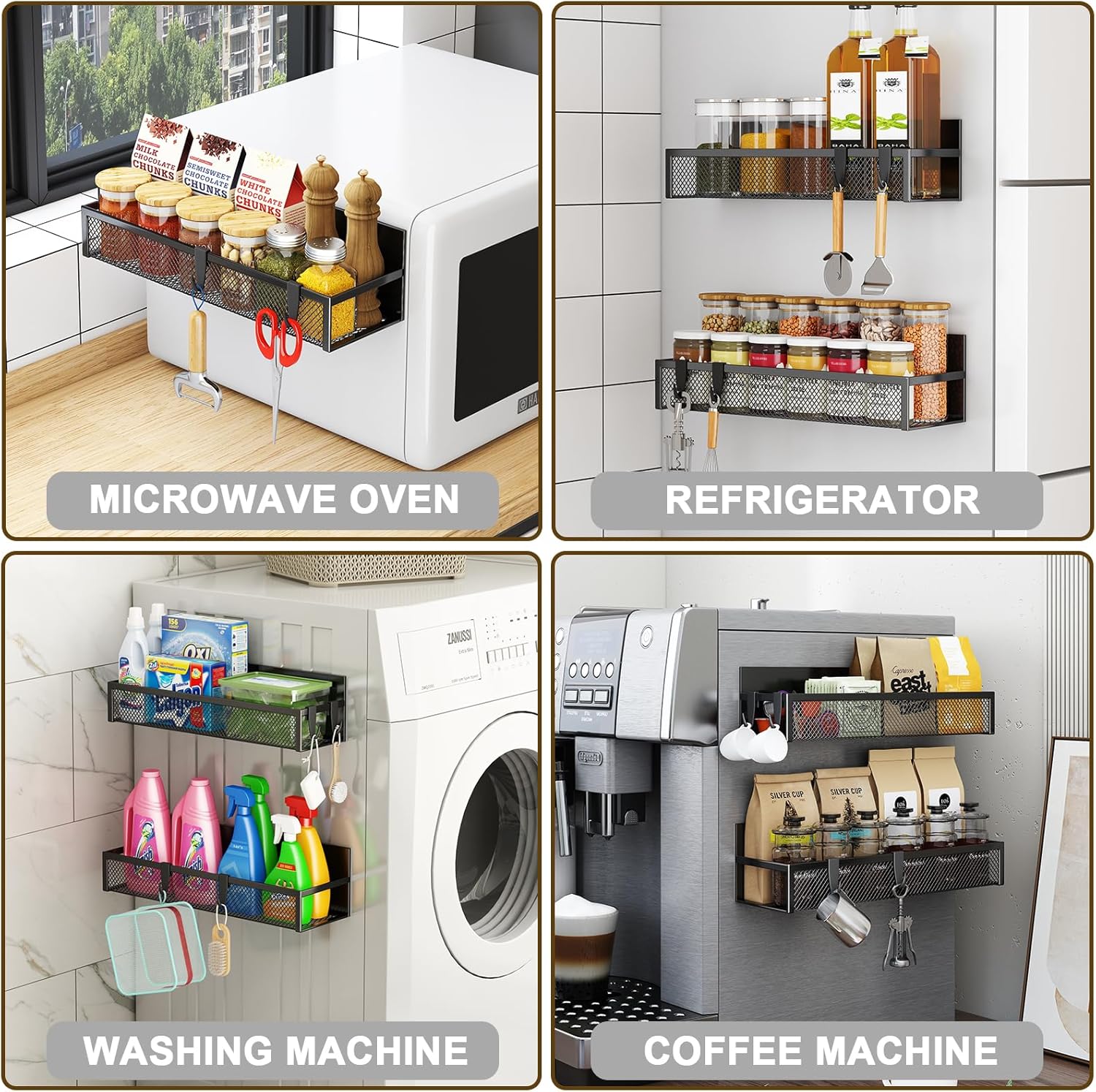 Magnetic Spice Rack for Refrigerator, 2 Pack Magnetic Shelf, Fridge Magnet Organizer with Moveable