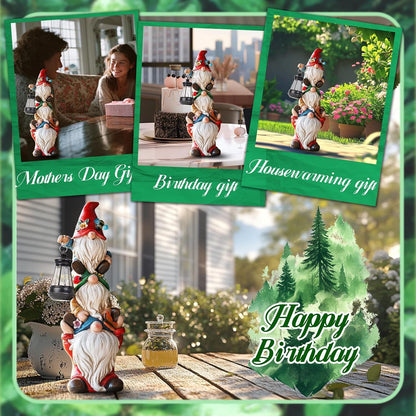Garden Gnome Statue with Solar Lights Garden Sculptures Funny Triple Gnome Outdoor Patio Lawn Yard