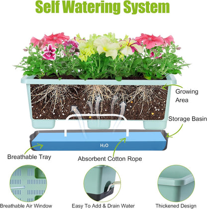 Window Box Planter 8 Pcs, 17 Inches Rectangle Flower Pots with Drainage Holes and Trays, Vegetable
