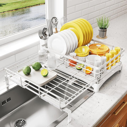 Dish Drying Rack - Extendable Dish Rack, Large Sink Drying Dish Drainer for Kitchen Counter