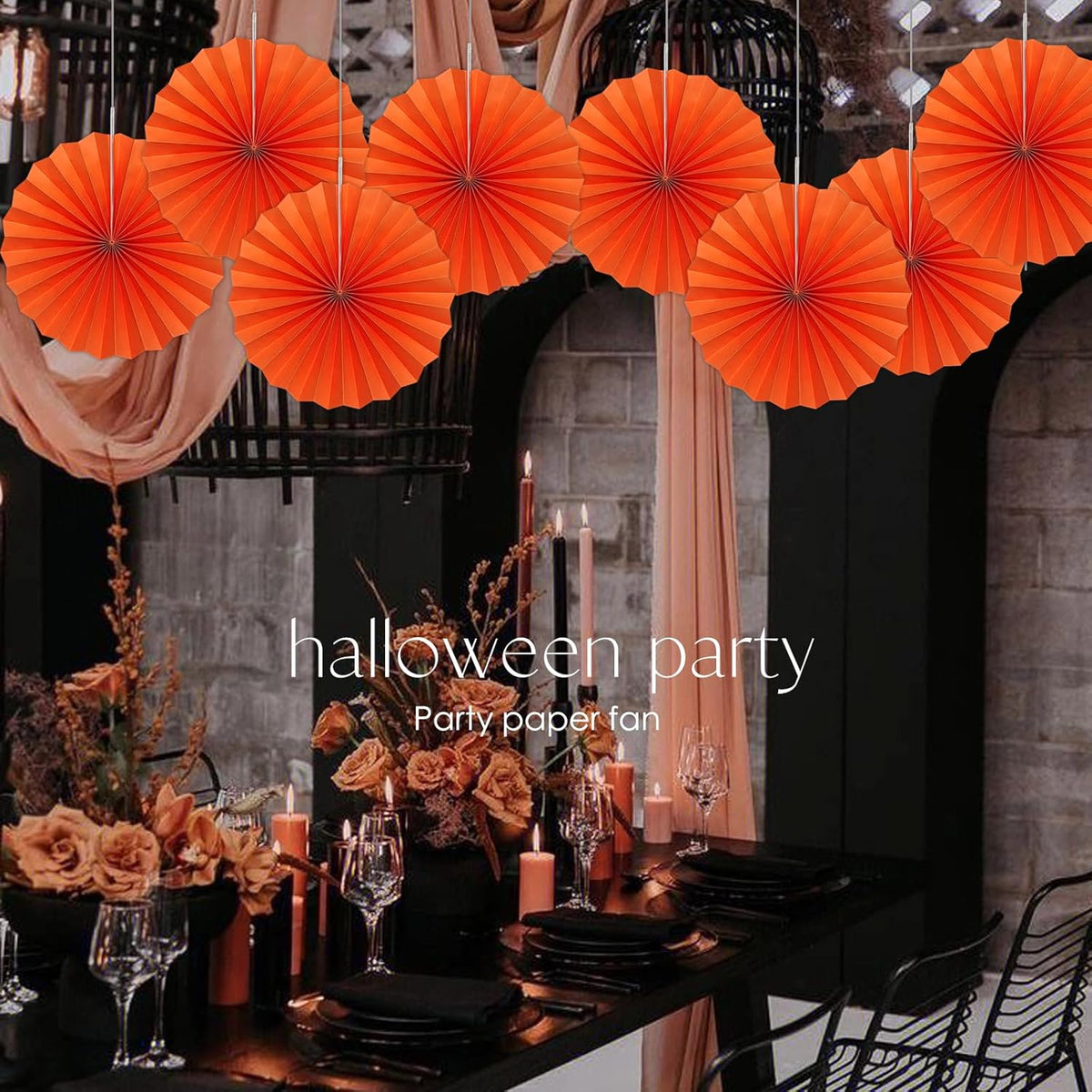 Orange Birthday Party Decorations,DIY Orange Paper Fans Hanging Decoration,12in Halloween Paper