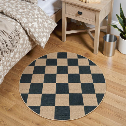 Lahome Checkered Easy Jute Rugs for Entryway, 3 ft Round Rug Small Indoor Outdoor Circle Carpet