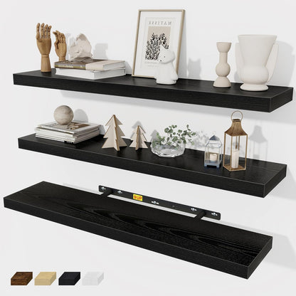 Fun Memories 32 Inch Floating Shelves Wall Shelf Set of 3, Black Bathroom Shelves 32 Inch