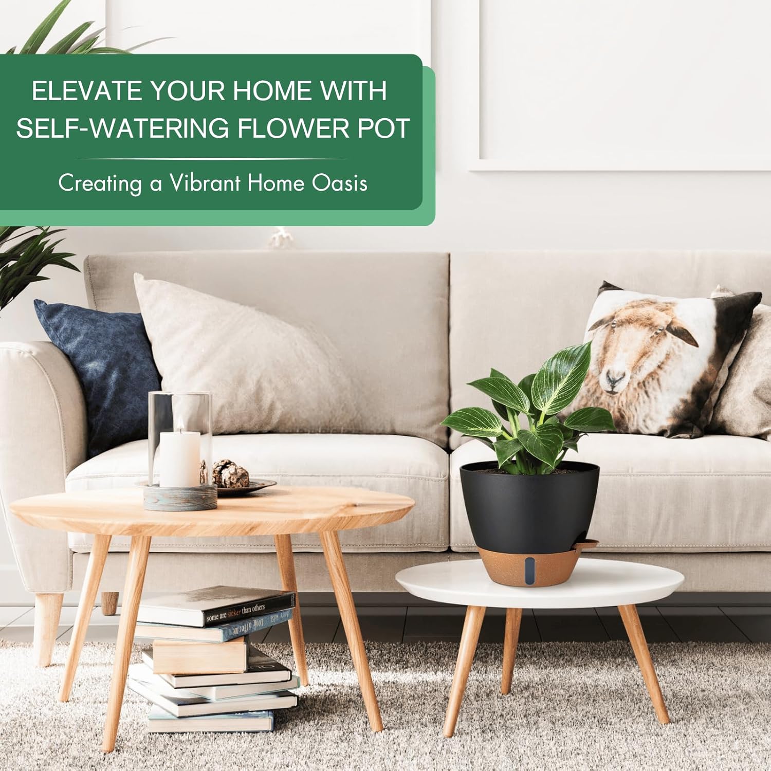 2 Pack 10 inch Plant Pots, PP Plastic Self Watering Plant Pot with Drainage and Tray for Indoor