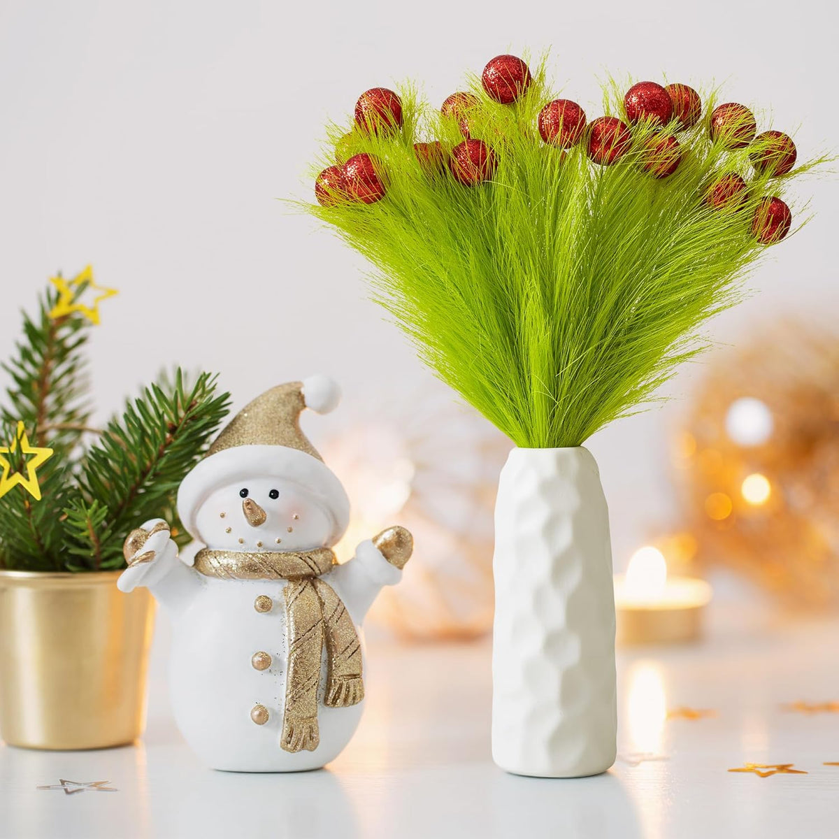 10 Pcs Christmas Tree Topper - 17" Christmas Tree Picks and Sprays Lime Green Curly Stems with Red