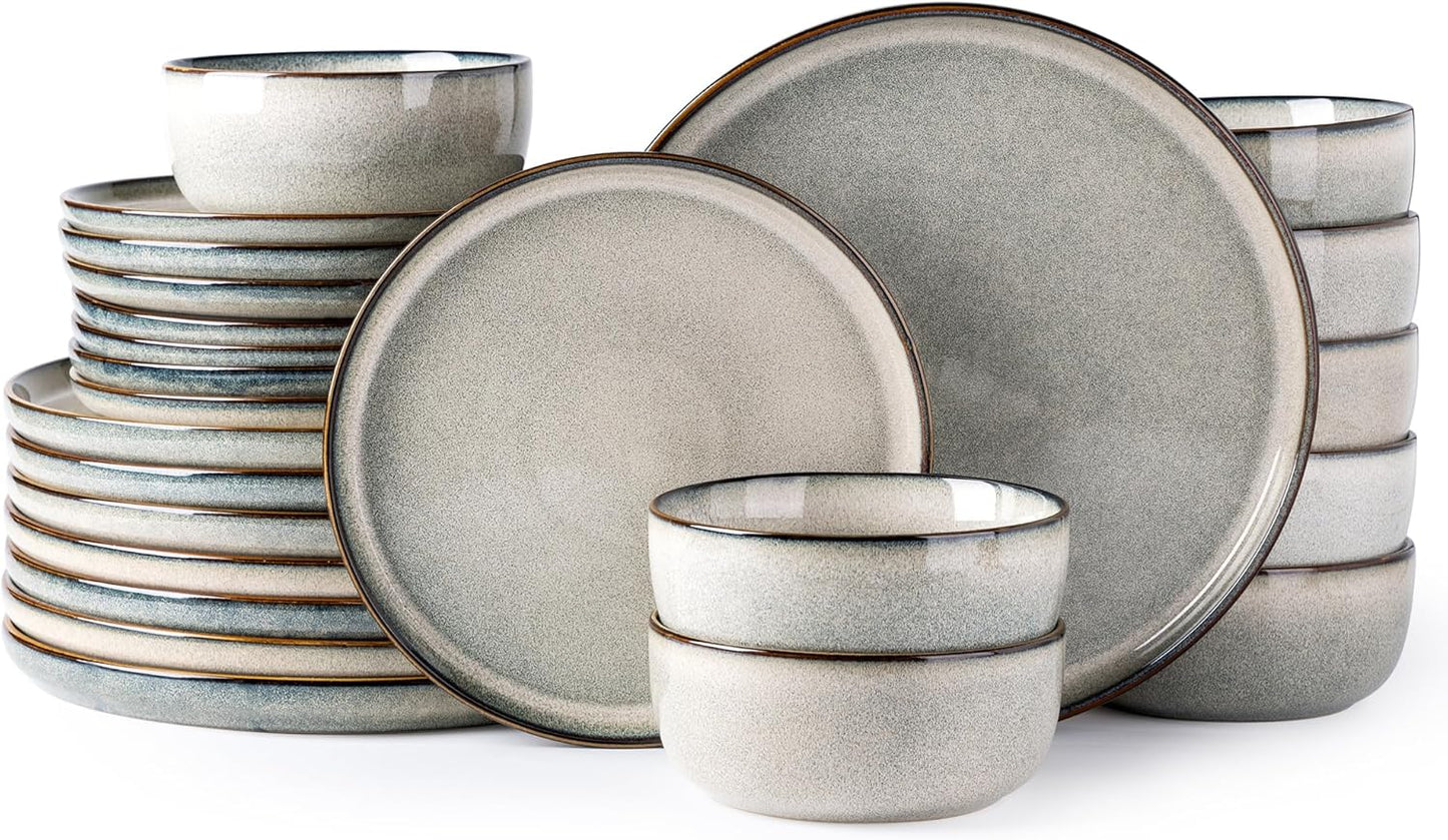GBHOME Ceramic Dinnerware Sets for 8, 24 Pieces Stoneware Plates and Bowls Sets, Scratch Resistant
