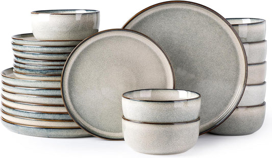 GBHOME Ceramic Dinnerware Sets for 8, 24 Pieces Stoneware Plates and Bowls Sets, Scratch Resistant