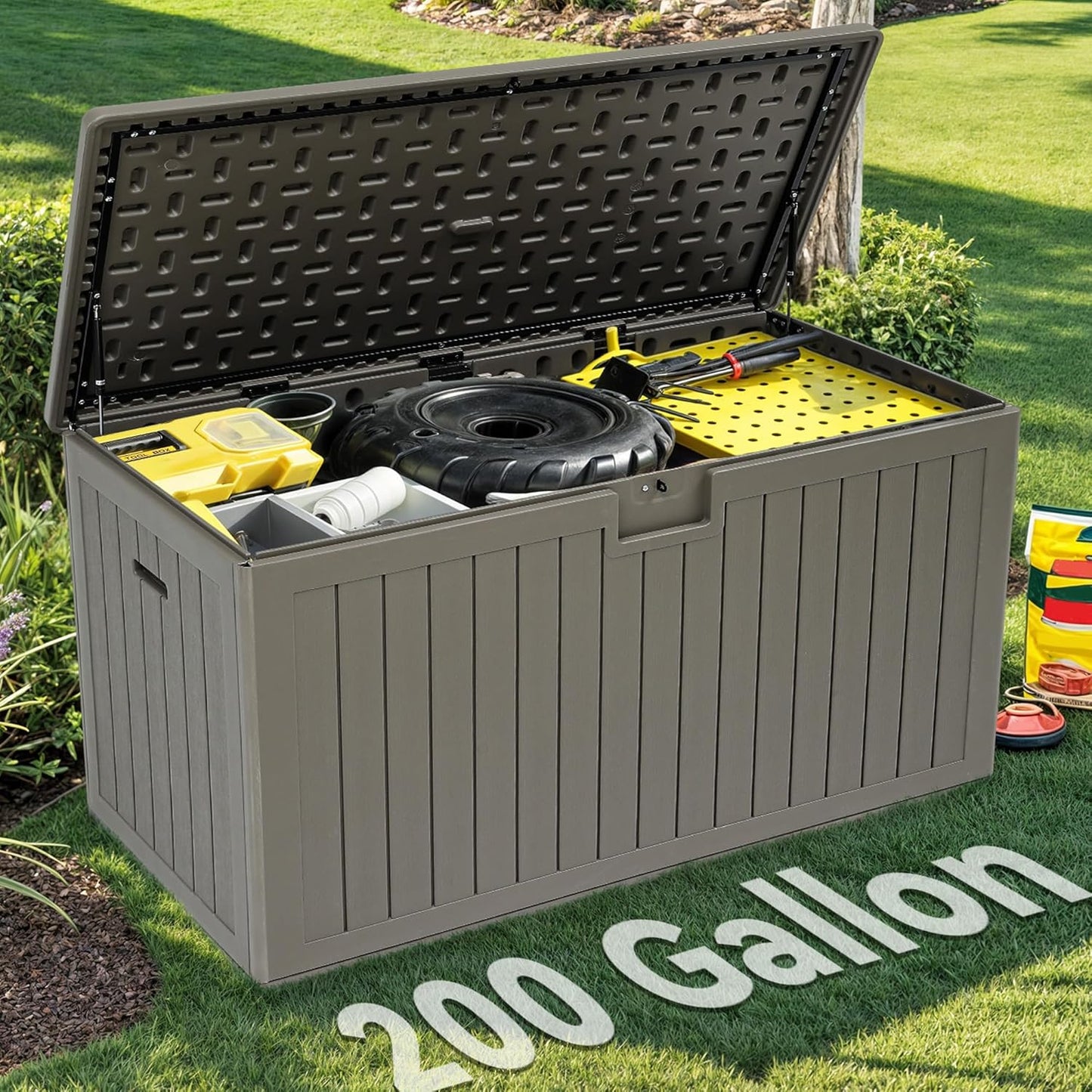 YITAHOME 200 Gallon Double-Wall Deck Box with Divider & Side Handles, Outdoor Large Storage for