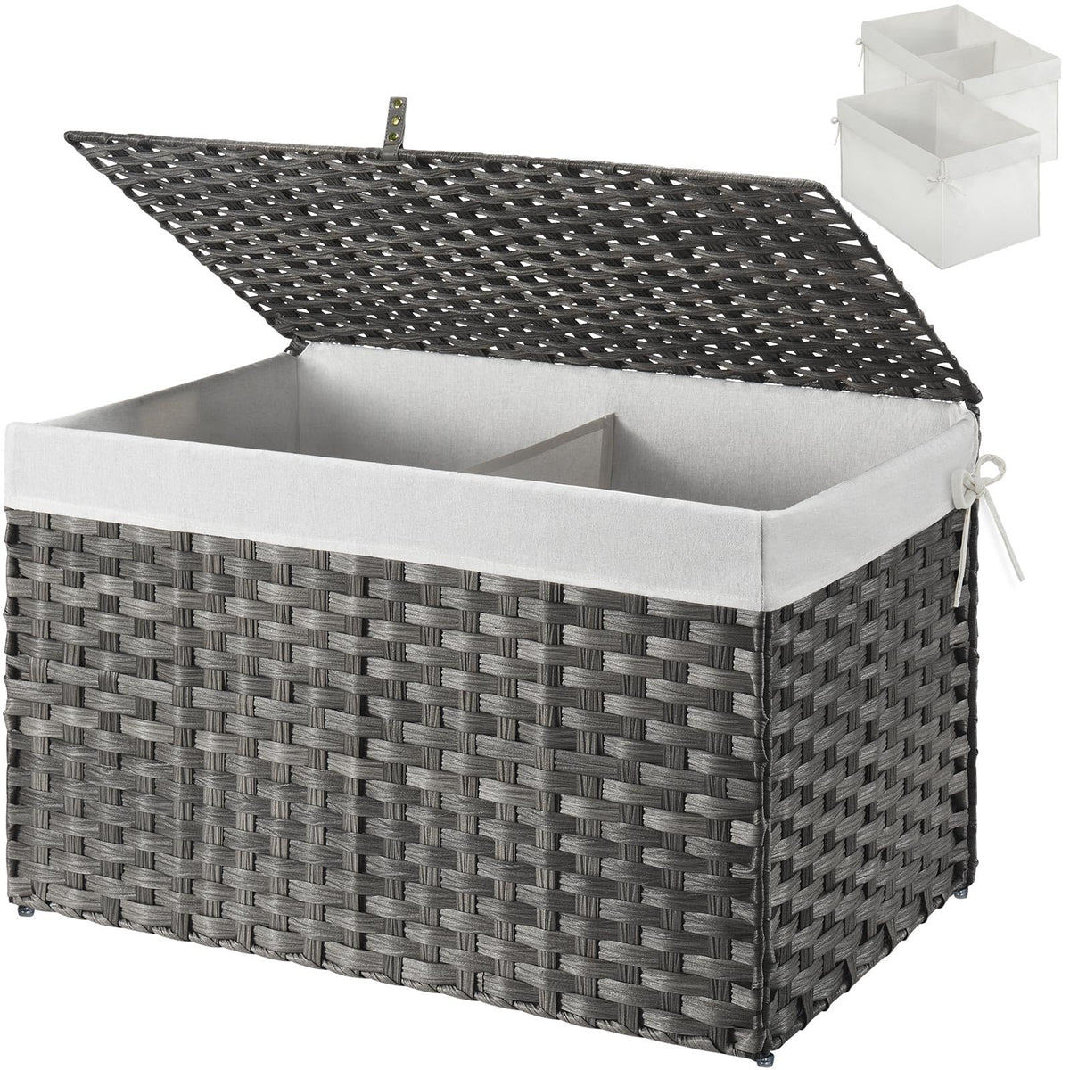 GREENSTELL Storage Basket with Lid, 17.2 Gallon(65L) Small Wicker Blanket Storage Basket with
