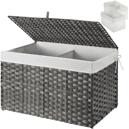 GREENSTELL Storage Basket with Lid, 17.2 Gallon(65L) Small Wicker Blanket Storage Basket with