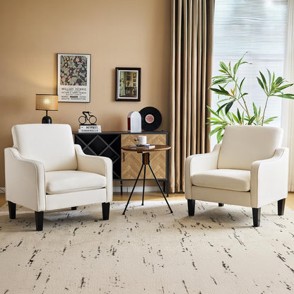 VINGLI Modern Accent Chairs Set of 2, Beige Living Room Chairs Comfy Armchair for Bedroom