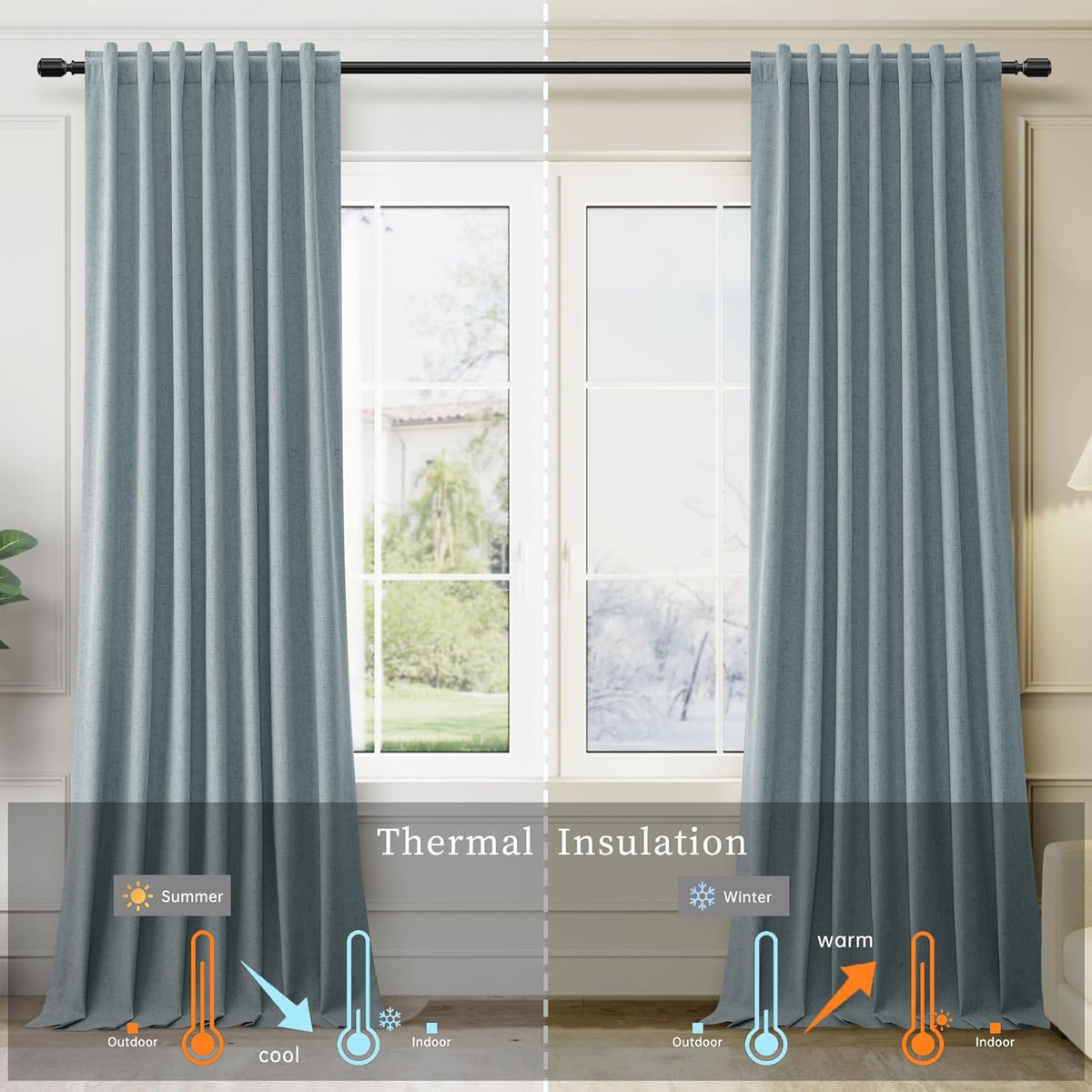 BOODII 63 Inch Blackout Curtains Linen Black Out Curtains for Bedroom 2 Panels Set Neutral Room