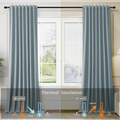 BOODII 63 Inch Blackout Curtains Linen Black Out Curtains for Bedroom 2 Panels Set Neutral Room