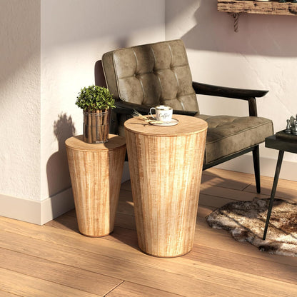 Farmhouse Nesting Barrel Side Table, Rustic Space Saving Storage End Table Set Fully Assembled