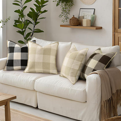 decorUhome Buffalo Plaid Check Throw Pillow Covers 16x16 Set of 2, Outdoor Decorative Farmhouse