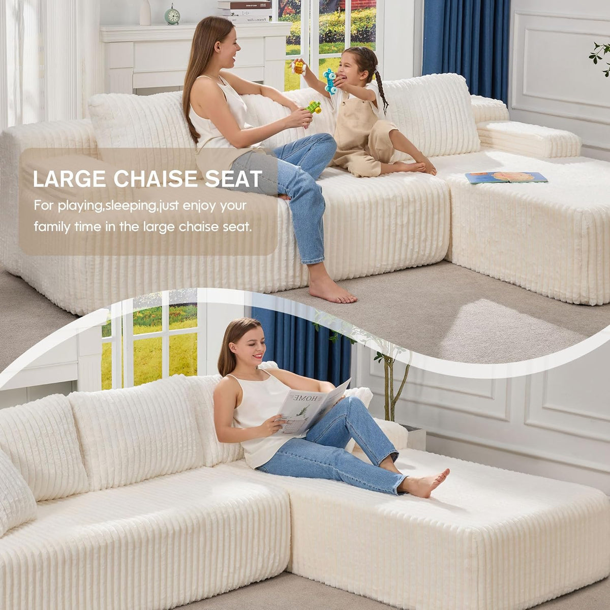 Hobestluk Modular Sectional Sofa Couches 108" L-Shape Couch 3 Seat Modular Sofa Memory Foam
