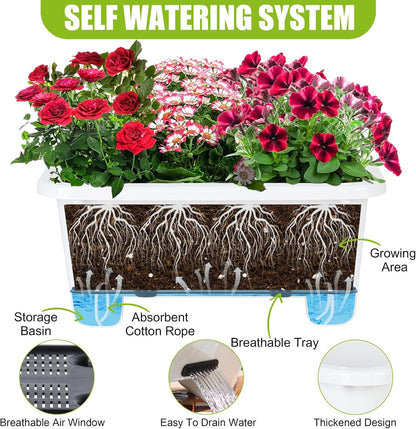 Self-Watering Rectangle Planter Boxes 8-Pack, 15.7-Inch Window Box Planter with Drainage Holes &