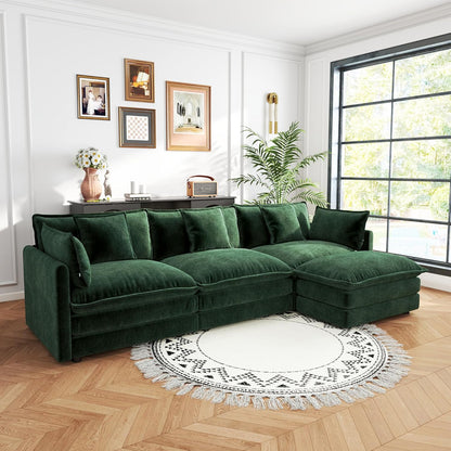 Sectional Sofa 3 Seater with Movable 1 Ottoman,Oversized Modular Couch Deep Seat (Green, 111.5