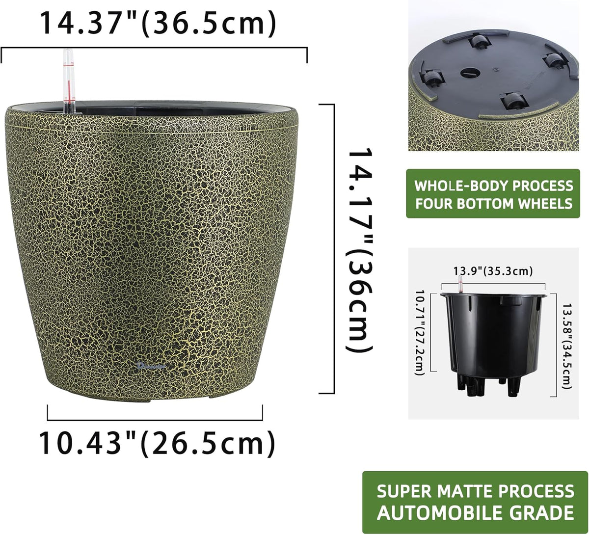 Dexceder 15x14 Self Watering Planter with Wheels Indoor Outdoor, Inner Pot Design, Thickened Large