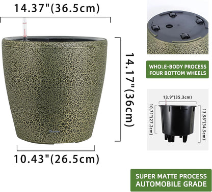 Dexceder 15x14 Self Watering Planter with Wheels Indoor Outdoor, Inner Pot Design, Thickened Large