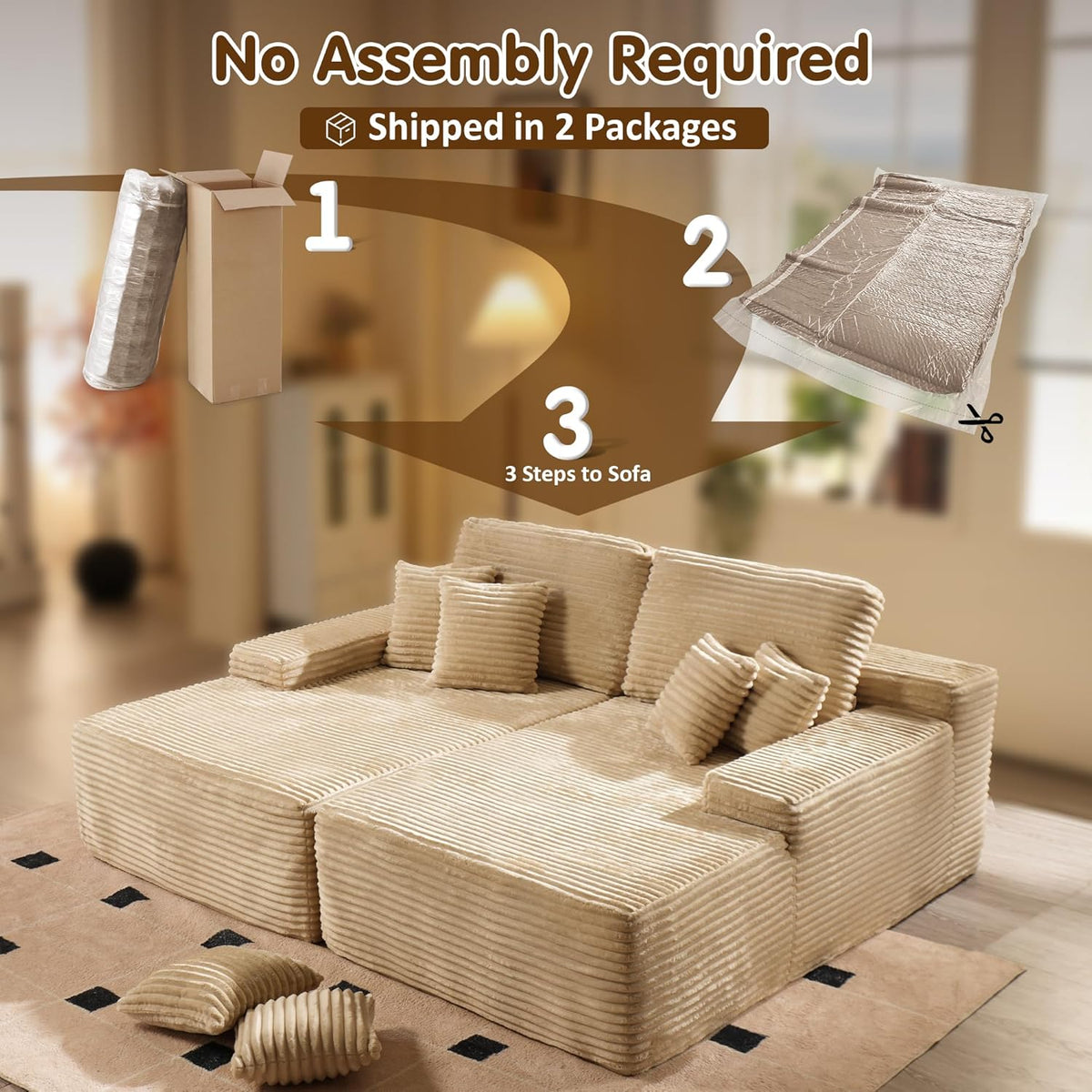 ovios 81" Oversized Sectional Double Lounge Chaise with Cloud Plush Sofa Bed, No Assembly Required
