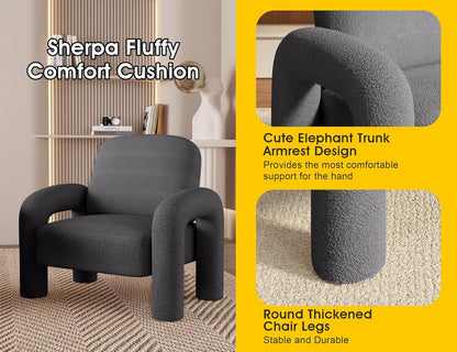 Modern Sherpa Accent Chair, Teddy Upholstered Arm Single Sofa, Cozy Fluffy Reading Chair for Living