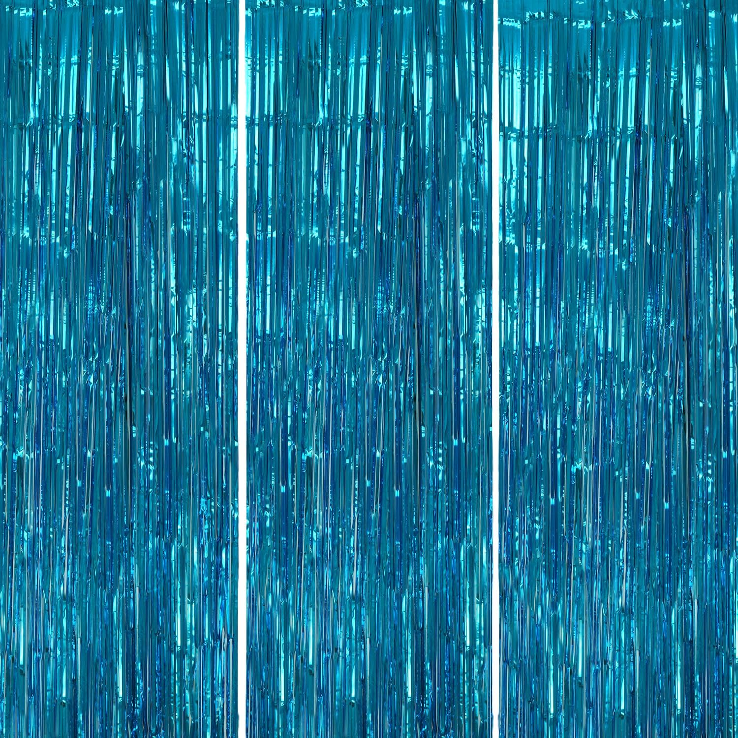 3 Pack Foil Fringe Backdrop - Blue Shiny Tinsel Curtains for Party Decoration/Photo Booth Props