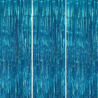 3 Pack Foil Fringe Backdrop - Blue Shiny Tinsel Curtains for Party Decoration/Photo Booth Props