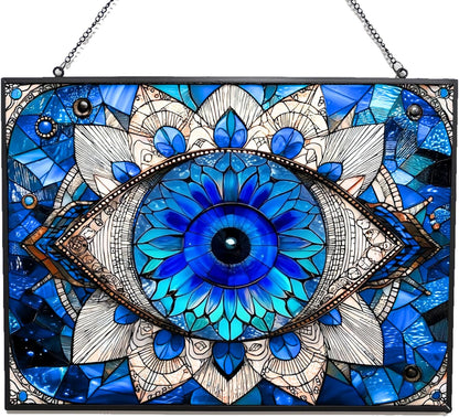 Rectangle Evil Eye Suncatcher Indoor/Outdoor Stained Glass Window Hanging Handmade Suncatchers Home