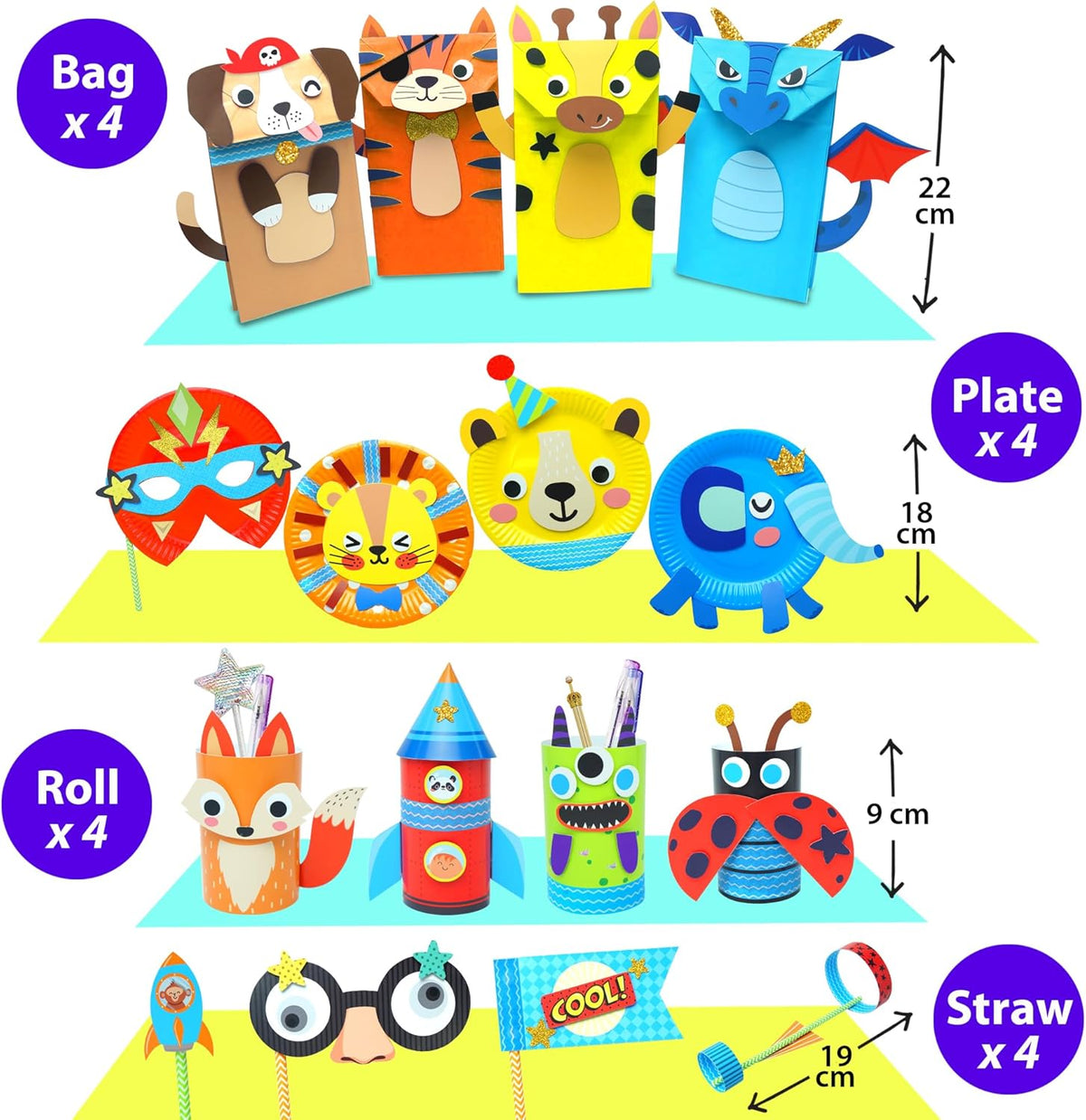KRAFUN My First Safari Animal Paper Craft Kit, 16 DIY Arts and Crafts Zoo Animal, Organized Craft