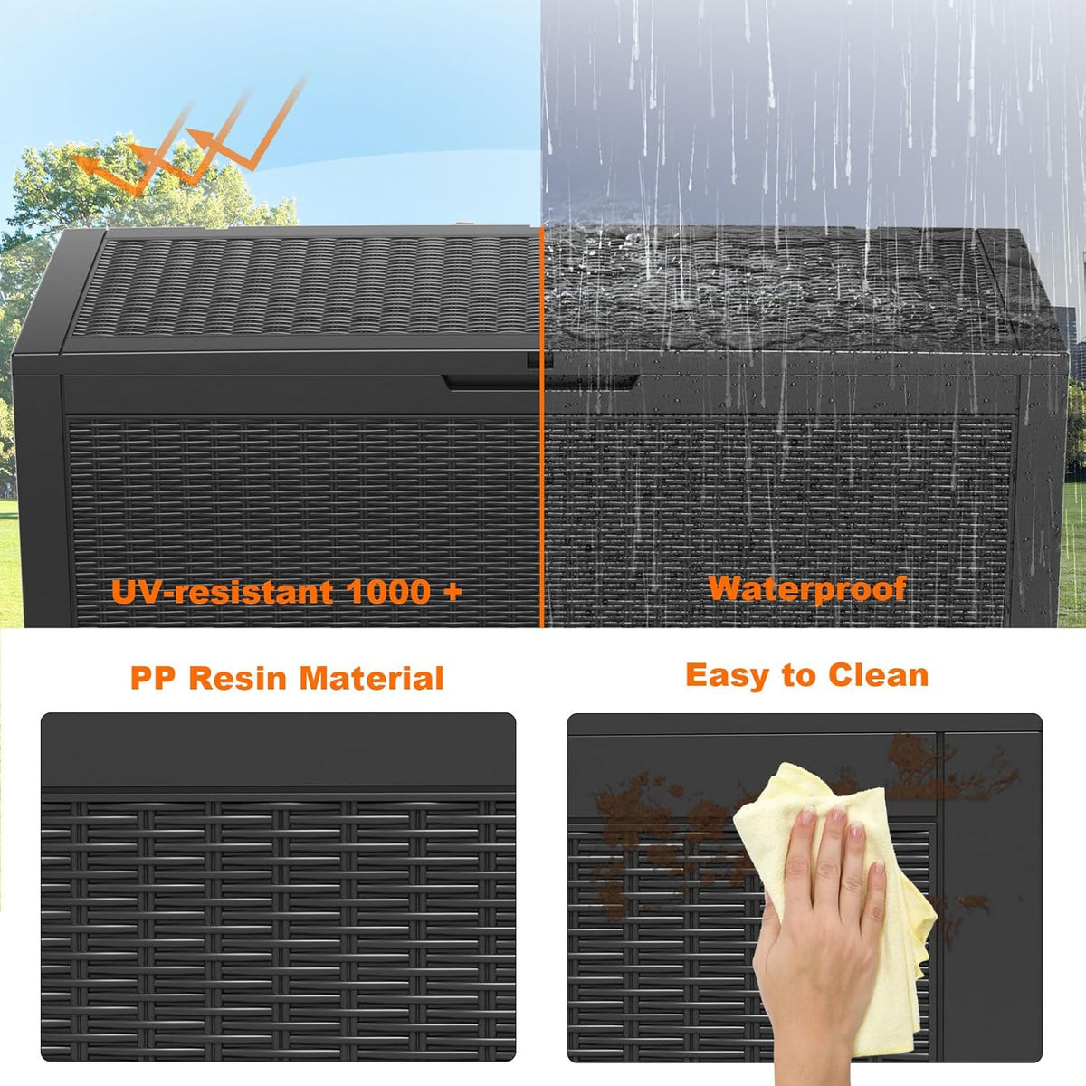100 Gallon Resin Deck Box, Lockable Patio Outdoor Storage Box for Furniture, Garden Tools and Tools