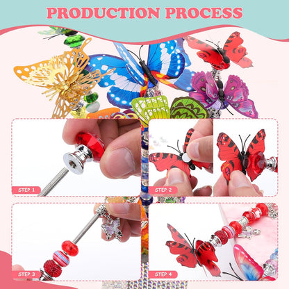 380pcs Beaded Garden Stake, DIY Butterfly Fairy Wand Garden Stake Kit with 10IN Threaded Rod