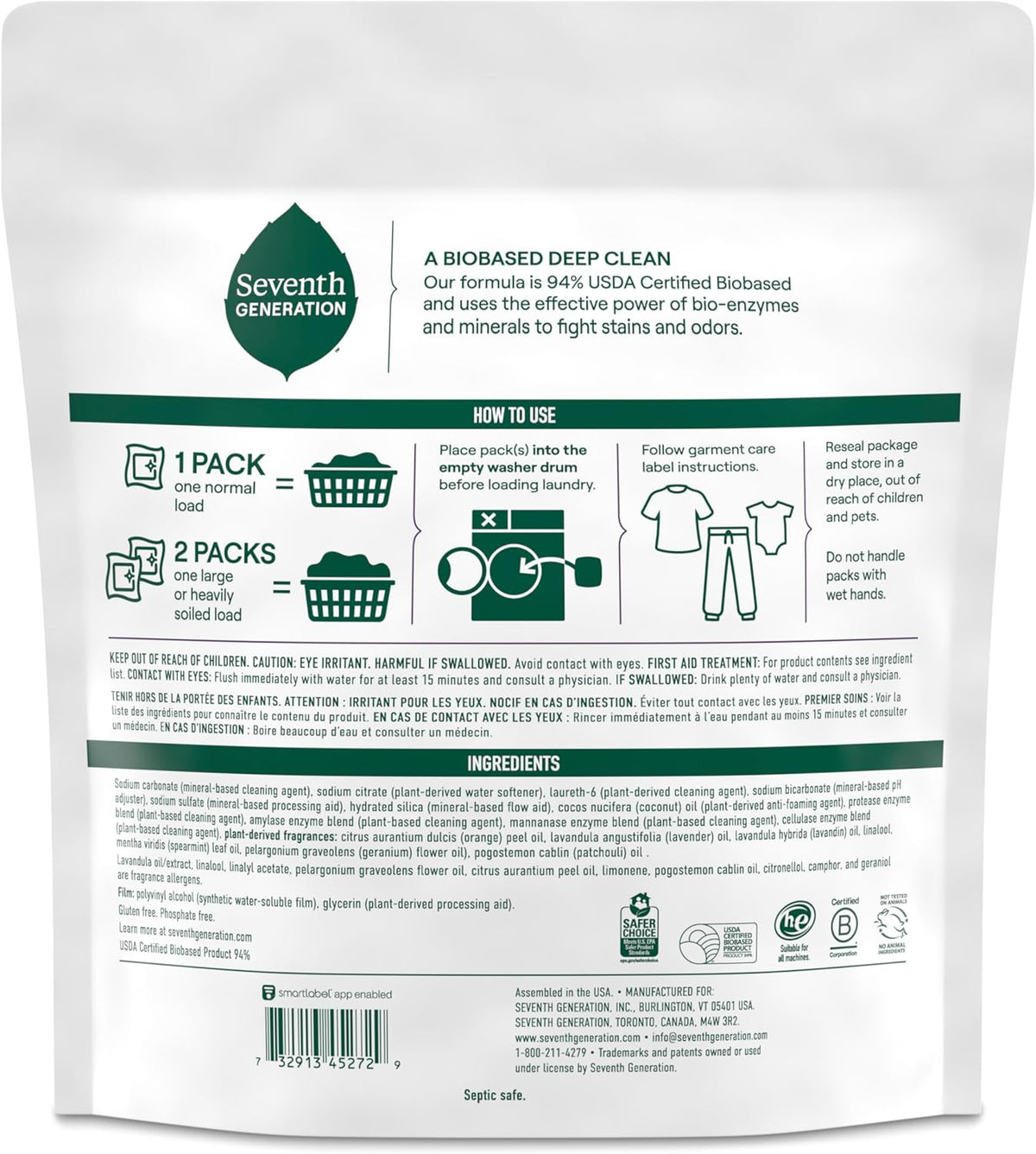 Seventh Generation Laundry Detergent Packs, Lavender, Biobased Deep Clean, EPA Safer Choice