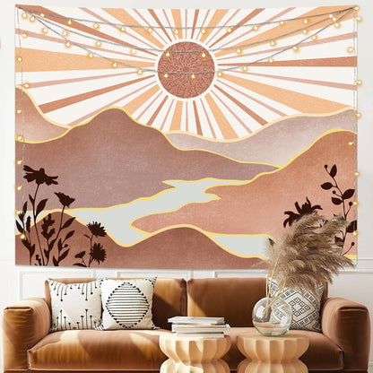 Lunerfex Boho Sun Tapestry Sunset Wall Tapestry, Mountain Tapestries for Bedroom 80s Tapestries