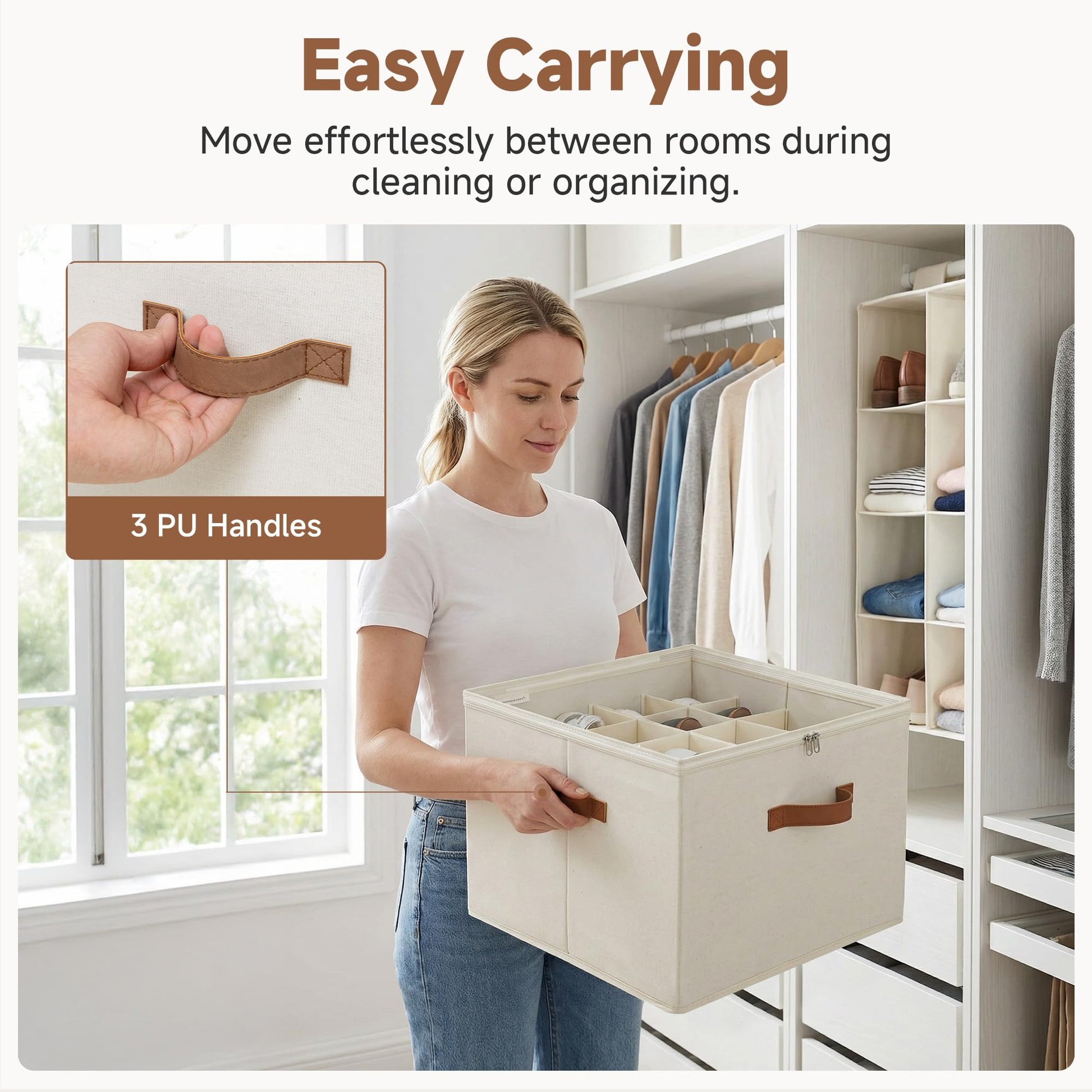 StorageWorks 16-Pair Shoe Organizer for Closet, Adjustable Dividers, Beige