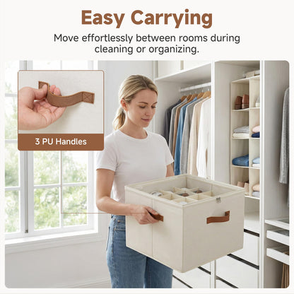 StorageWorks 16-Pair Shoe Organizer for Closet, Adjustable Dividers, Beige