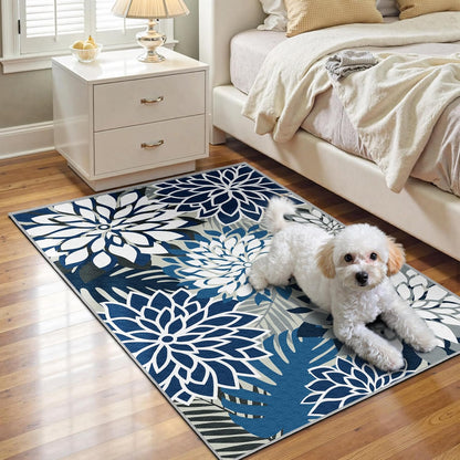 Area Rug 2x3 Blue White Washable Entry Small Rug Multicolored Tropical Botanical Modern Floral