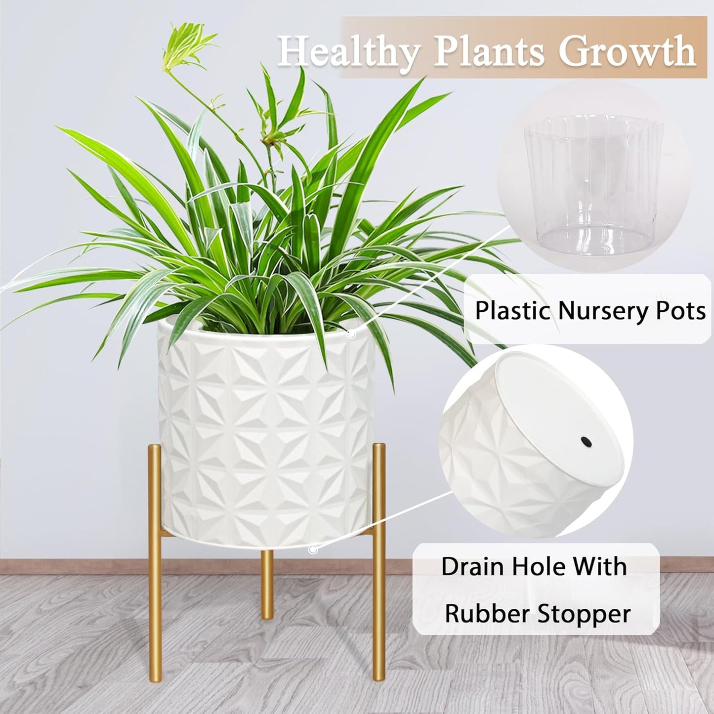 ARNIS Modern Planter Pots, Set of 2 Large Planters with Stand, Decorative Planters, Metal Pots with