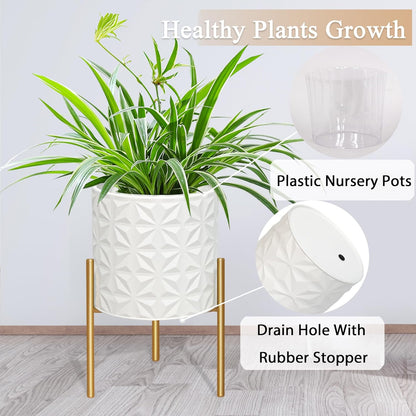 ARNIS Modern Planter Pots, Set of 2 Large Planters with Stand, Decorative Planters, Metal Pots with