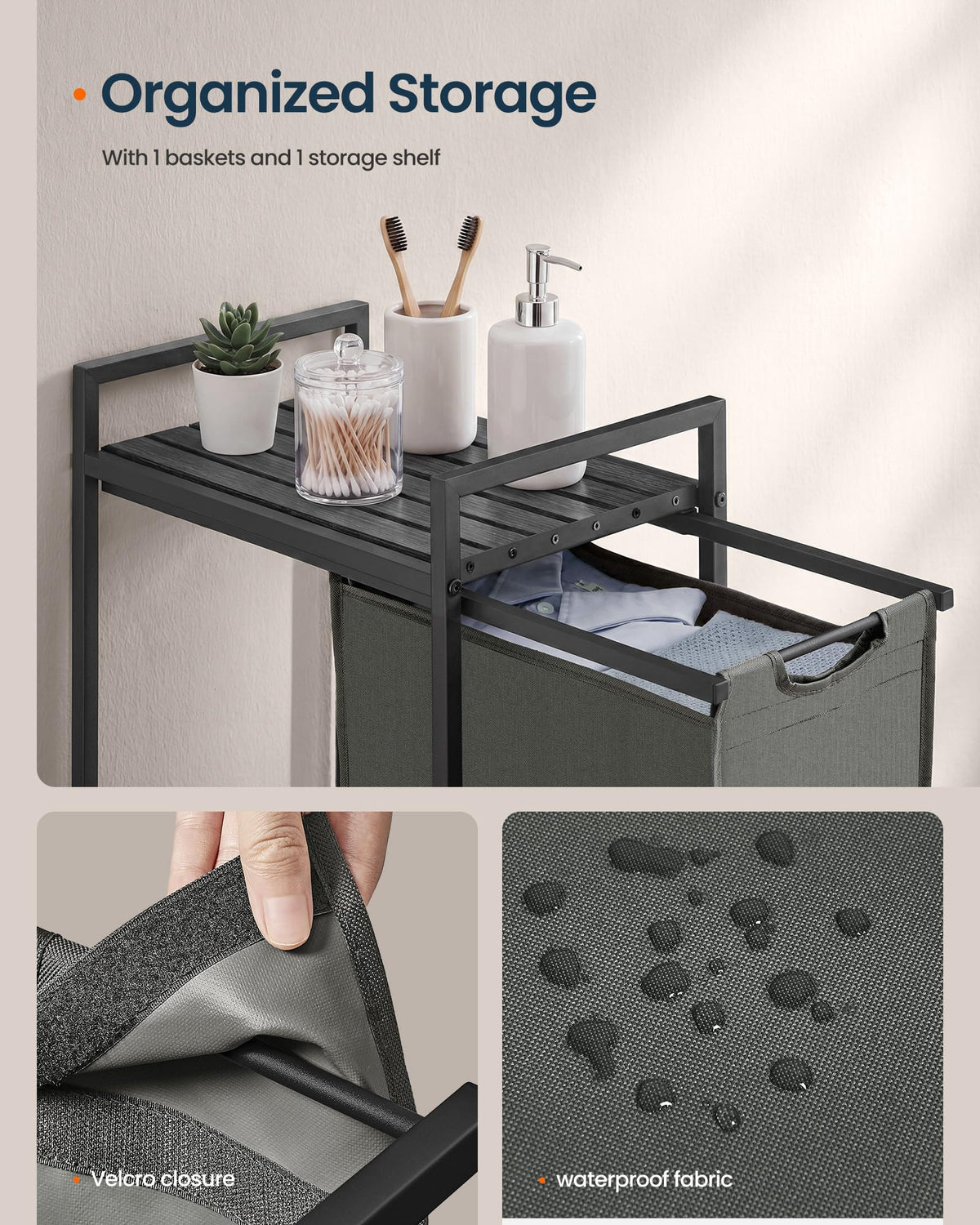 SONGMICS HOME Laundry Basket Sorter with Storage Shelf, Laundry Hamper with Metal Frame, 12.4