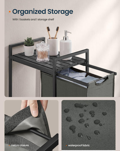 SONGMICS HOME Laundry Basket Sorter with Storage Shelf, Laundry Hamper with Metal Frame, 12.4