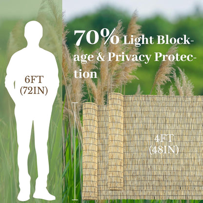 Natural 2 Pack 4FT X 16.4FT Reed Fencing Roll, Balcony Privacy Shade Reed Bamboo Fencing Garden