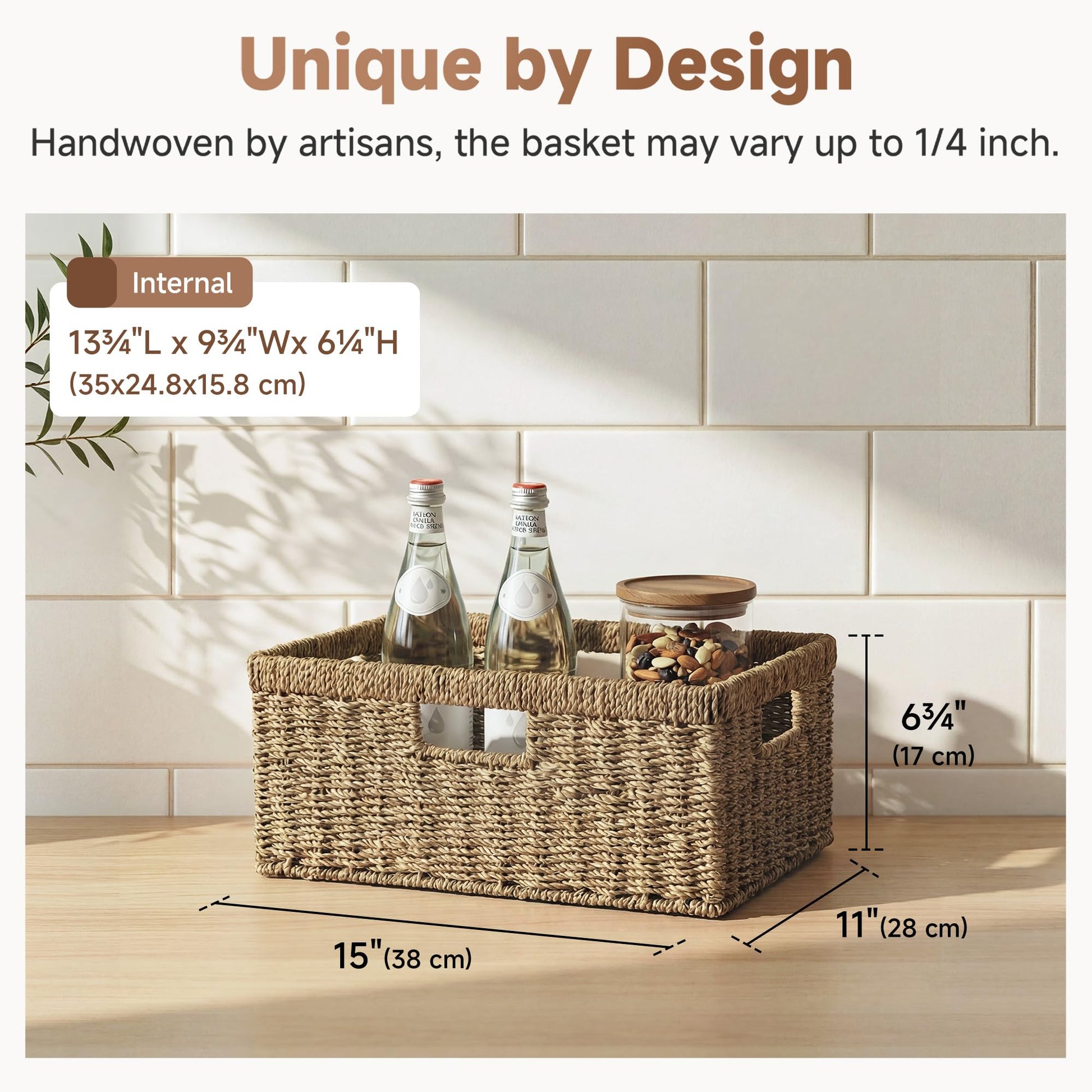 StorageWorks Wicker Storage Baskets for Shelves, Seagrass Basket, 1-Pack