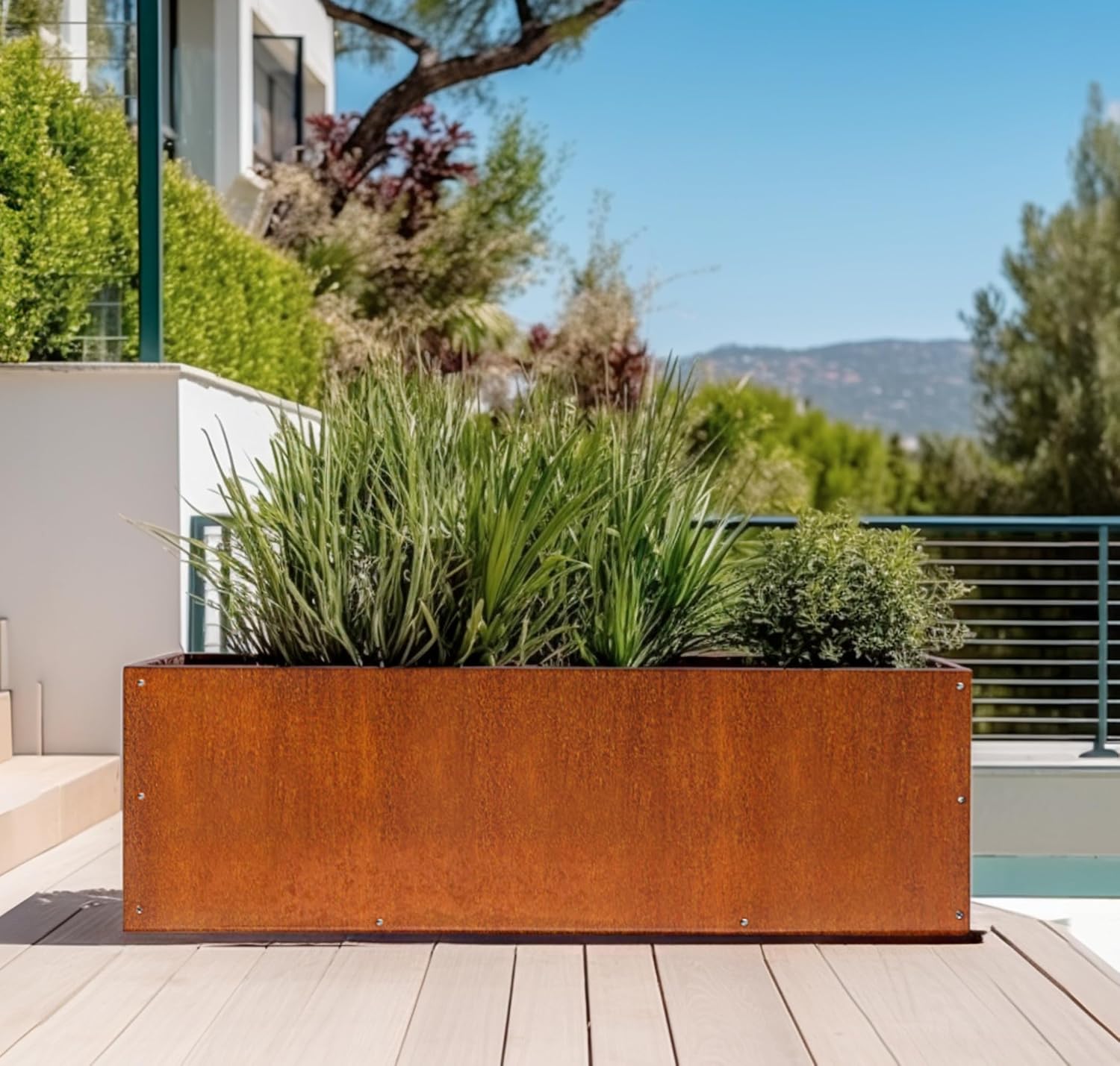 DIY CARTEL Corten Steel Rectangular Outdoor Planter Box, Rustic & Modern Farmhouse Design, Large